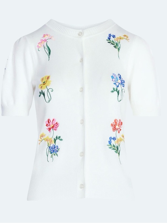 Free Assembly Sweaters - NWT Free Assembly Embroidered Floral Puff Sleeve White Cardigan Sweater Large